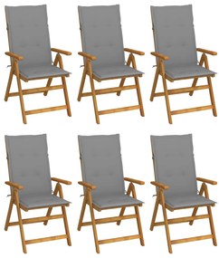 Cadeiras de jardim dobráveis c/ almofadões 6 pcs acácia maciça
