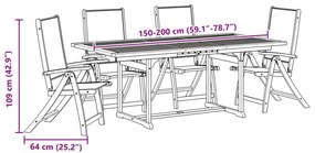 5 pcs conjunto de jantar para jardim acácia maciça e textilene
