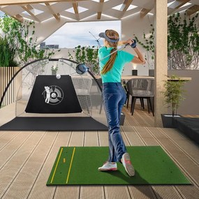 Tapete de golfe de relva sintética 3 em 1, 2 bastões de alinhamento 152 x 117 x 2,5 cm Verde