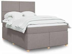 vidaXL Cama com molas/colchão 140x190 cm tecido castanho-acinzentado