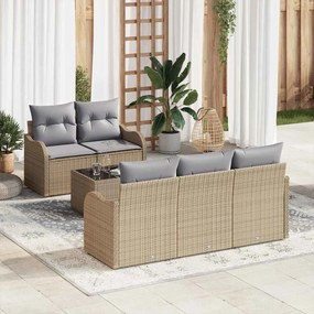 vidaXL Conjunto de Sofá de Jardim de 6 Peças com Almofadas Vime Bege