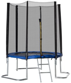 HOMCOM Trampolim de Jardim Ø223cm Trampolim para Crianças Adultos com Superfície de Salto Ø137cm Rede de Segurança Cobertura de Bordas e Escada para Exterior Azul