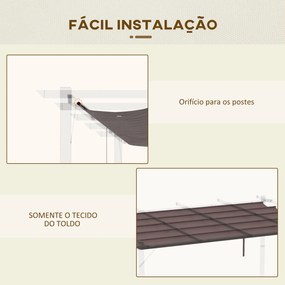 Cobertura para Pérgola 3,5x2,5 m Teto de Substituição Retrátil para Pérgola com 10 Orifícios de Drenagem Café