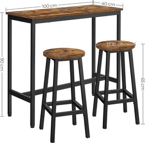 Conjunto de mesa de bar com 2 bancos de bar vintage castanho Vintage-preto