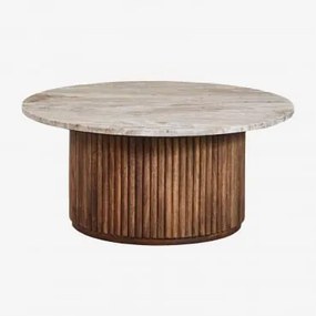 Mesa De Centro Redonda Ø90 Cm Em Mármore E Madeira De Mangueira Giselda Mármore Castanho Toronto - Sklum