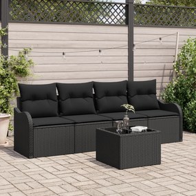 Conjunto de Sofás de Jardim vidaXL 5 Peças com Almofadas Preto Rattan