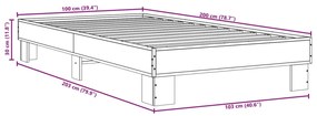Estrutura cama 100x200 cm derivados madeira/metal cinza sonoma