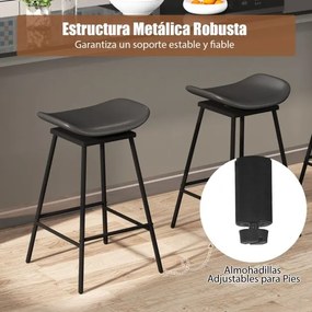 Conjunto de 2 bancos de bar  43 x 45 x 71,5 cm com assento acolchoado e curvado, apoio para os pés e sem encosto para cozinha ou sala de jantar, Preto