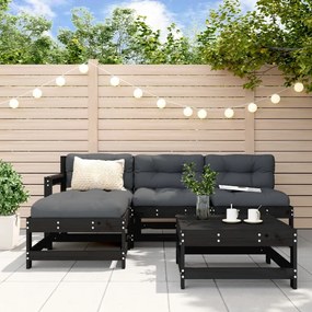 vidaXL 5pcs conjunto lounge jardim com almofadões madeira maciça preto