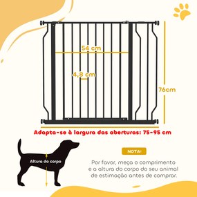 Barreira de Segurança para Cães Extensível para Escadas e Portas 75-95 cm com 1 Extensão e 10 cm Altura 76 cm Preto