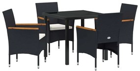 Conjunto de Jantar de Jardim com 5 Peças em Rattan Preto