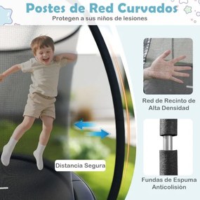 Trampolim exterior com escada Ø305 cm redondo para jardim com rede de segurança, cobertura de borda e estrutura metálica Preto