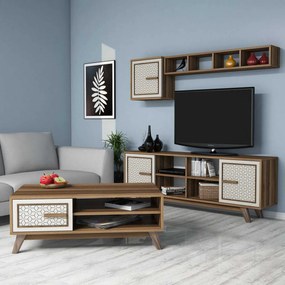 Conjunto de Mobiliário de Sala de Estar Ayla – Nogueira e Creme – TV U
