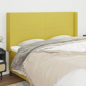 vidaXL Cabeceira de cama c/ abas tecido 163x16x118/128 cm verde