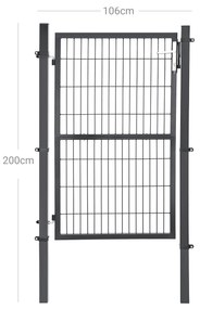 Portão de jardim em ferro galvanizado 106 x 6 x 200 cm cinzento