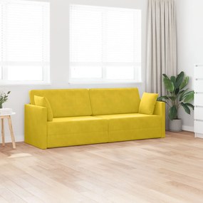 Sofá-Cama de Chão 2 em 1 Amarelo 213x144x60 cm Veludo