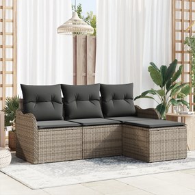 Conjunto de Sofá de Jardim vidaXL de 4 Peças com Almofadas Cinza Polyrattan