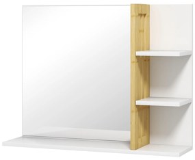 HOMCOM Espelho de Casa de Banho Espelho de Parede Moderno e Retangular com 4 Prateleiras de Armazenamento 45x15x58,5 cm Branco