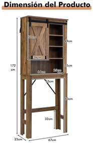 Armario de Armazenamento Sobre a sanita com porta deslizante Prateleiras ajustáveis ​ 67 x 25 x 172 cm para casa de banho Castanho
