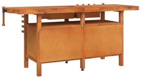 Bancada de trabalho + gavetas/tornos 192x62x83 cm acácia maciça