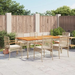 vidaXL 7 pcs conjunto de jantar p/ jardim com almofadões vime PE bege