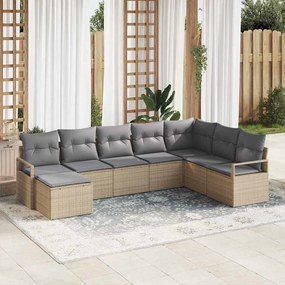 Conjunto de Sofá de Jardim com 8 Peças e Almofadas Bege de Rattan Sintético