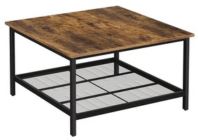 Mesa de centro VASAGLE, mesa de coquetel quadrada com tampo espaçoso, estrutura de aço robusta e prateleira de armazenamento de malha, estilo industrial, para sala de estar, marrom rústico e preto LCT065B01