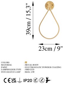 Candeeiro de Parede Damla – Dourado – 23 cm Largura x 39 cm Altura x 1