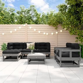 vidaXL 7 pcs conjunto lounge jardim c/ almofadões madeira maciça cinza