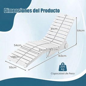 Espreguiçadeira de Piscina em Forma de S, 163 x 55 x 64 cm, Rodas Integradas, Branco