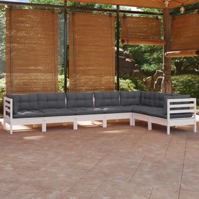 vidaXL 7 pcs conj. lounge de jardim c/ almofadões pinho maciço branco
