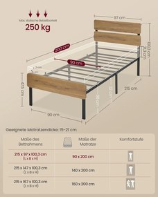 Estrutura de cama 90 x 200 cm (COLCHÃO NÃO INCLUIDO) com iluminação e estação de carregamento Castanho natural