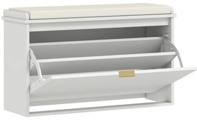 HOMCOM Banco Sapateira Móvel Sapateira Estreito com Assento Estofado Caixa Rebatível e Painel de Ripas 80x26x47,5 cm Branco | Aosom Portugal