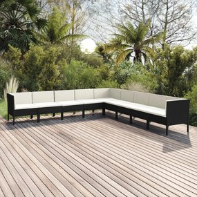 vidaXL 9 pcs conjunto lounge de jardim c/ almofadões vime PE preto