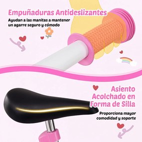Bicicleta de Equilíbrio Infantil, 73 x 44 x 50 cm, Quadro Metálico Ultraleve, Cor-de-rosa