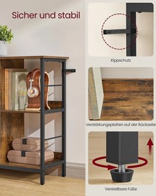 Estante com 2 níveis e 8 compartimentos 33 x 132,6 x 80 cm em castanho vintage e preto