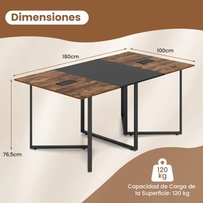Mesa de reuniões grande 180 x 100 x 76,5 cm para 6-8 pessoas com 2 passadores de cabos e design industrial para escritório e sala de reuniões Castanho