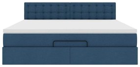 Cama Otomana com colchão &amp; LEDs 180x200cm tecido azul