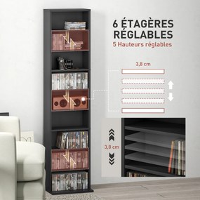 Móvel de Arrumação para CD e DVD, 33 x 24 x 140 cm, 6 Prateleiras Ajustáveis, Preto