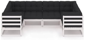 6 pcs conjunto lounge jardim c/ almofadões pinho maciço branco