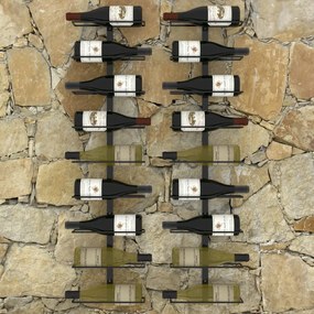 Garrafeiras de parede para 18 garrafas 2 pcs ferro preto