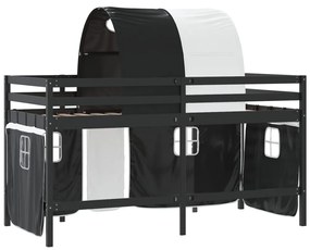 Cama alta criança c/ túnel 90x190 cm pinho maciço branco/preto