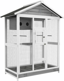 PawHut Gaiola Grande 112x68x154 cm para Pássaros 4 Poleiros Bandeja Deslizante Cinza | Aosom Portugal