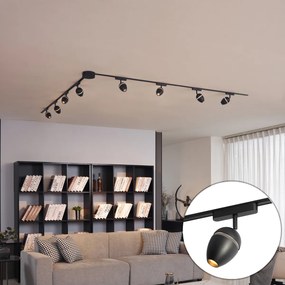 Sistema de iluminação de trilho moderno com 8 focos pretos monofásicos - Magnetic Eggy