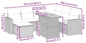 8 pcs conjunto de sofás p/ jardim com almofadões vime PE bege