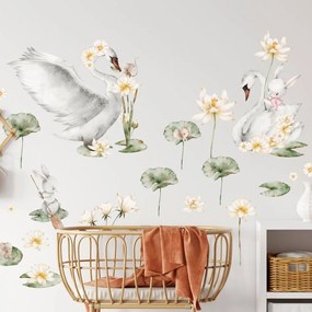 Autocolantes de parede - Cisnes com coelhinhos