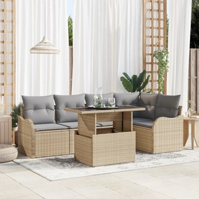 Conjunto de Sofás de Jardim de 6 Peças com Almofadas de Rattan Poliést