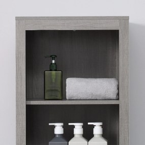kleankin Coluna Casa de Banho com 1 Gaveta e Prateleiras Abertas Móvel Auxiliar de Armazenamento para Sala de Estar Dormitório Anti-Tombo 42x30x170cm Cinza