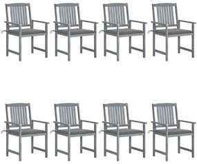 Cadeiras de jardim c/ almofadões 8 pcs acácia maciça cinzento