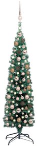 3077851 vidaXL Árvore de Natal artificial fina c/ luzes LED/bolas 150 cm verde